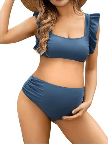 OYOANGLE Women's 2 Piece Maternity Bikini Sets Square Neck High Waist Swimsuit Summer Casual Bathing Suit in Saudi Arabia