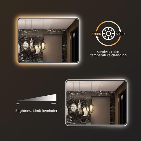 SBAGNO 24x32in. LED Bathroom Mirror Shatterproof, LED Mirror for Bathroom Dimmable, 3 Lights Colors, Horizontal& Vertical, Bluetooth-Speakers, Touch-Sensors, Plug-in or Hardwired, Defogging in Saudi Arabia