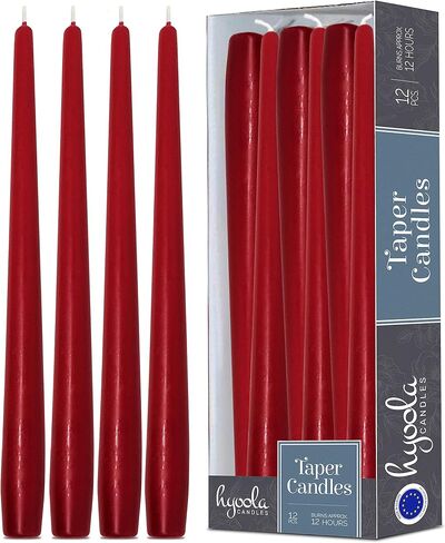 Hyoola Tall Taper Candles - 10 Inch Cherry Red Unscented Dripless Taper Candles - 8 Hour Burn Time - 12 Pack in Saudi Arabia