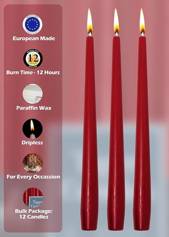 Hyoola Tall Taper Candles - 10 Inch Cherry Red Unscented Dripless Taper Candles - 8 Hour Burn Time - 12 Pack in Saudi Arabia
