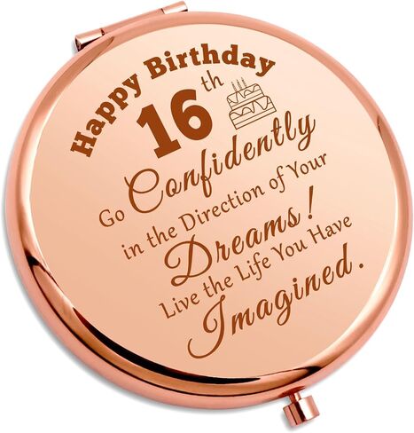 Happy 16th Birthday Gifts for Girls Compact Mirror 16 Year Old Birthday Gifts for Sister Friends Daughter Inspirational Gifts Compact Makeup Mirror 16th Birthday Party Gifts Folding Makeup Mirror in Saudi Arabia