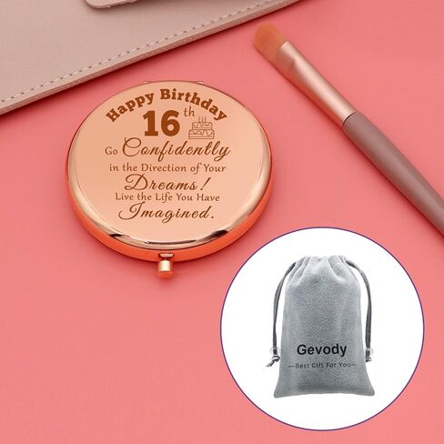 Happy 16th Birthday Gifts for Girls Compact Mirror 16 Year Old Birthday Gifts for Sister Friends Daughter Inspirational Gifts Compact Makeup Mirror 16th Birthday Party Gifts Folding Makeup Mirror in Saudi Arabia