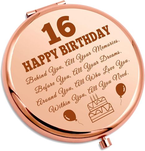 Happy 16th Birthday Gifts for Girls Compact Mirror 16 Year Old Birthday Gifts for Sister Friends Daughter Inspirational Gifts Compact Makeup Mirror 16th Birthday Party Gifts Folding Makeup Mirror in Saudi Arabia