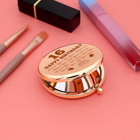 Happy 16th Birthday Gifts for Girls Compact Mirror 16 Year Old Birthday Gifts for Sister Friends Daughter Inspirational Gifts Compact Makeup Mirror 16th Birthday Party Gifts Folding Makeup Mirror in Saudi Arabia