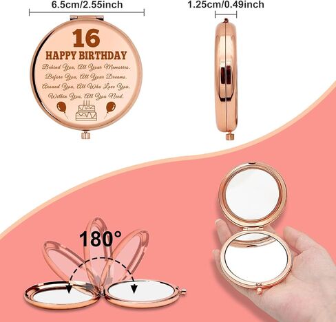 Happy 16th Birthday Gifts for Girls Compact Mirror 16 Year Old Birthday Gifts for Sister Friends Daughter Inspirational Gifts Compact Makeup Mirror 16th Birthday Party Gifts Folding Makeup Mirror in Saudi Arabia