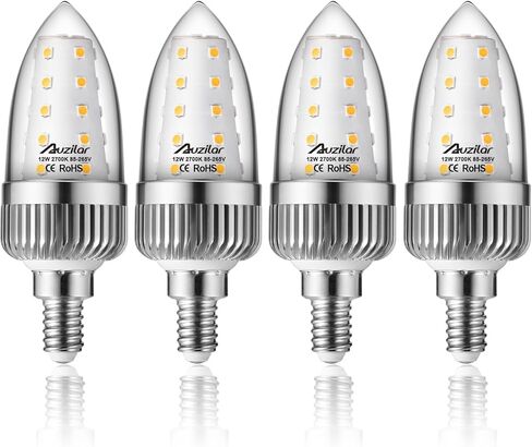 مصابيح إضاءة LED E12، مصابيح شمعدان LED بقدرة 12 وات تعادل 100 واط، 1200 لومن، 6000 كلفن ضوء النهار لمبات السقف البيضاء، قاعدة شموع مزخرفة E12 لمبات ثريا LED غير قابلة للتعتيم، حزمة من 4 in Saudi Arabia