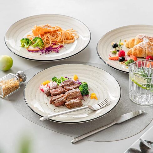 vancasso Stoneware Dinnerware Sets 24 Pieces Bonbon Beige Dinner Set, Plates and Bowls Sets with Dinner Plates Pasta Bowls Soup Bowls Handpainted Spirals Pattern Dish Sets, Service for 6 in Saudi Arabia