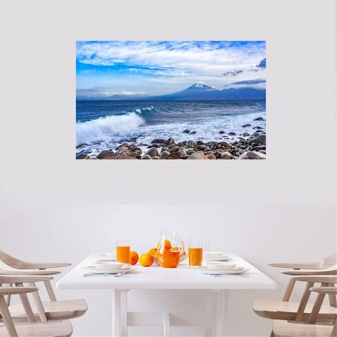 Seascape Faux Window Wall Mural 3D Self-Adhesive Fake Window Wall Stickers Mount Fuji in The Distance Window Poster Removable Peel and Stick Sea Wave Natural Landscape Home Wall Decoration in Saudi Arabia