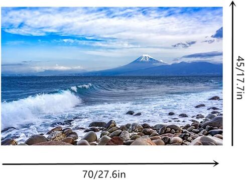 Seascape Faux Window Wall Mural 3D Self-Adhesive Fake Window Wall Stickers Mount Fuji in The Distance Window Poster Removable Peel and Stick Sea Wave Natural Landscape Home Wall Decoration in Saudi Arabia