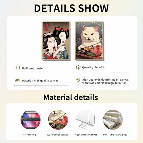 Funny Anime Posters Japanese Decor Set of 2 - Woman Yelling at Cat Canvas Wall Art, Vintage Anime Cat Wall Decor for Living Room, Corridor, Kitchen Home Decor - 12x16 in Framed in Saudi Arabia