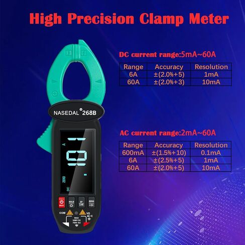 مقياس المشبك الرقمي عالي الدقة للكشف عن تسرب التيار T-RMS 6000 عدد متعدد المتر التلقائي AC / DC الجهد الحالي درجة الحرارة السعة التردد الثنائي السلك المباشر مقاومة NCV in Saudi Arabia