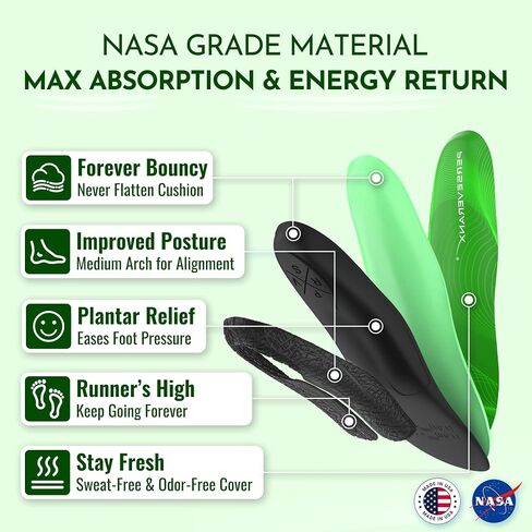 NASA Grade Sports Insoles - Maximum Shock Absorption & Rebound for Runners & Athletes - High Arch Support for Plantar Fasciitis Relief Men & Women in Saudi Arabia
