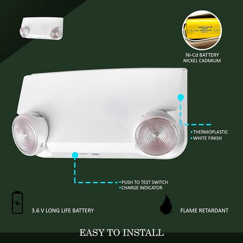 مصابيح طوارئ Ciata LED مع بطارية احتياطية، مع رؤوس قابلة للتعديل، لمبة إضاءة قابلة لإعادة الشحن للاستخدام التجاري أو الصناعي، مدخل داخلي أو غرفة آمنة للسكن - عبوة من قطعتين in Saudi Arabia