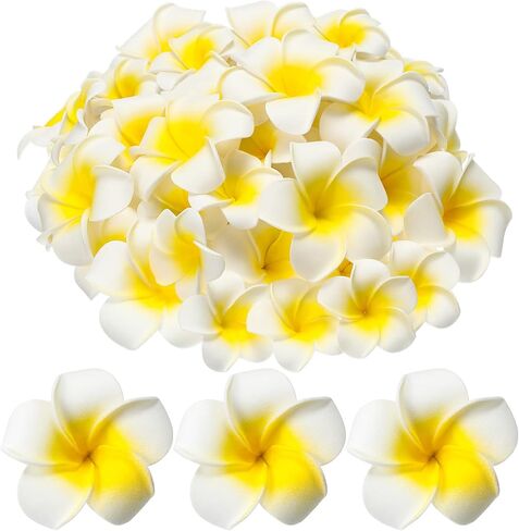Crowye 160 Pcs Artificial Plumeria Flower Hawaiian White Foam Frangipani Petals Cap Hair Hat Wreath Floral DIY Craft for Home Beach Wedding Party Decoration (1.6 Inch,2.4 Inch,3.2 Inch) in Saudi Arabia