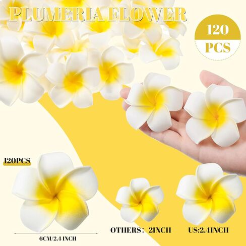Crowye 160 Pcs Artificial Plumeria Flower Hawaiian White Foam Frangipani Petals Cap Hair Hat Wreath Floral DIY Craft for Home Beach Wedding Party Decoration (1.6 Inch,2.4 Inch,3.2 Inch) in Saudi Arabia