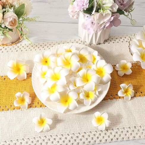 Crowye 160 Pcs Artificial Plumeria Flower Hawaiian White Foam Frangipani Petals Cap Hair Hat Wreath Floral DIY Craft for Home Beach Wedding Party Decoration (1.6 Inch,2.4 Inch,3.2 Inch) in Saudi Arabia