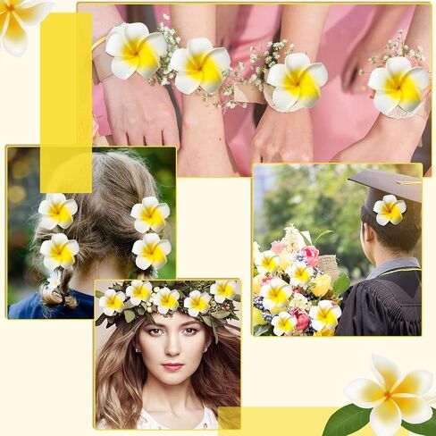 Crowye 160 Pcs Artificial Plumeria Flower Hawaiian White Foam Frangipani Petals Cap Hair Hat Wreath Floral DIY Craft for Home Beach Wedding Party Decoration (1.6 Inch,2.4 Inch,3.2 Inch) in Saudi Arabia