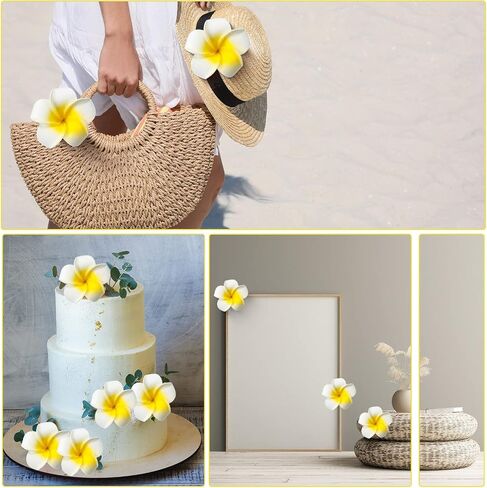 Crowye 160 Pcs Artificial Plumeria Flower Hawaiian White Foam Frangipani Petals Cap Hair Hat Wreath Floral DIY Craft for Home Beach Wedding Party Decoration (1.6 Inch,2.4 Inch,3.2 Inch) in Saudi Arabia