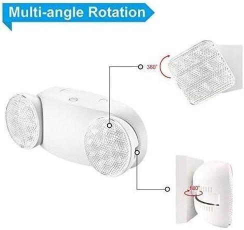 حزمة واحدة من مصابيح طوارئ LED بيضاء مع بطارية احتياطية، تركيبات إضاءة طوارئ قابلة للتعديل برأسين - مواد مقاومة للحريق - تركيبات إضاءة طوارئ/إضاءة طوارئ للمنزل. in Kuwait