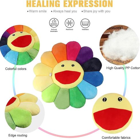 Sunflower Flower Plush Pillow, SoRainbow Sunflower Flower Plush Pillow, Face Murakami Flower Floor Plush Pillow Sofa Cushion Mat Pillow Colorful Plush Toy for Room Decor in Saudi Arabia