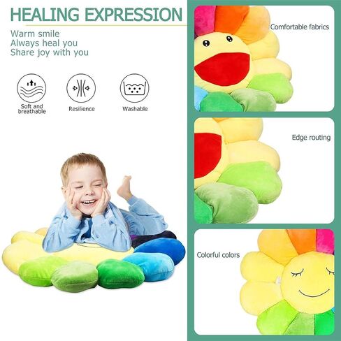 Sunflower Flower Plush Pillow, SoRainbow Sunflower Flower Plush Pillow, Face Murakami Flower Floor Plush Pillow Sofa Cushion Mat Pillow Colorful Plush Toy for Room Decor in Saudi Arabia
