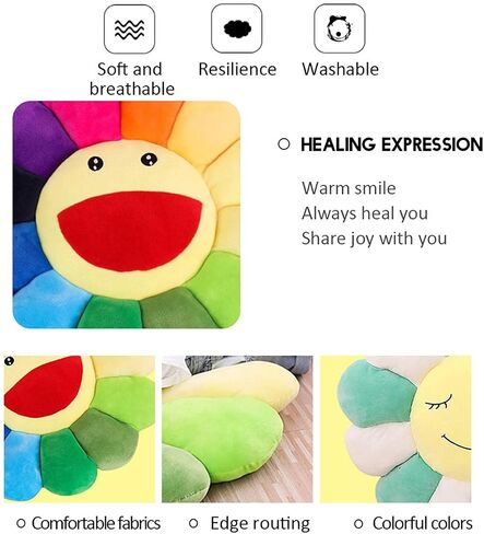 Sunflower Flower Plush Pillow, SoRainbow Sunflower Flower Plush Pillow, Face Murakami Flower Floor Plush Pillow Sofa Cushion Mat Pillow Colorful Plush Toy for Room Decor in Saudi Arabia