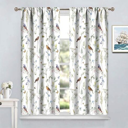 Rustic Bird Curtains, Retro Wooden Colorful Birds Floral Rustic Farmhouse Boho Prints Blackout Window Treatments Drapes for Bedroom Living Room,2-Panel Set & Rod Pocket42x45in in Kuwait