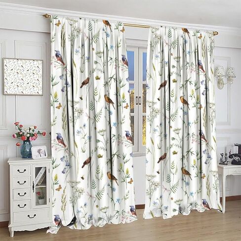 Rustic Bird Curtains, Retro Wooden Colorful Birds Floral Rustic Farmhouse Boho Prints Blackout Window Treatments Drapes for Bedroom Living Room,2-Panel Set & Rod Pocket42x45in in Kuwait