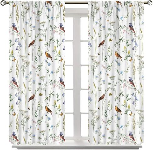 Rustic Bird Curtains, Retro Wooden Colorful Birds Floral Rustic Farmhouse Boho Prints Blackout Window Treatments Drapes for Bedroom Living Room,2-Panel Set & Rod Pocket42x45in in Kuwait
