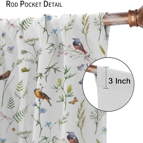 Rustic Bird Curtains, Retro Wooden Colorful Birds Floral Rustic Farmhouse Boho Prints Blackout Window Treatments Drapes for Bedroom Living Room,2-Panel Set & Rod Pocket42x45in in Kuwait