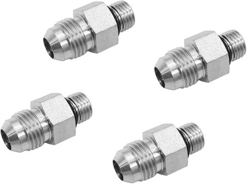 (4-PACK) 6400-06-04-O Hydraulic Hose Adapter Fitting 3/8" Male JIC 37° Flare (9/16"-18UNF) × 1/4" Male O-Ring Boss (7/16"-20UNF) SAE Straight Pipe Joints Tube Connector Carbon Steel in Saudi Arabia