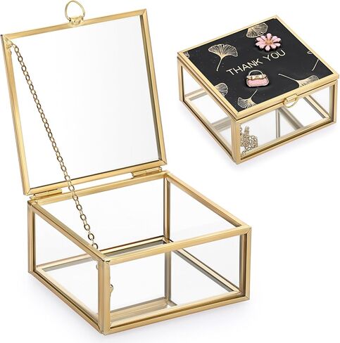 Hipwie Vintage Glass Jewelry Box with Black Lid, Mirrored Jewelry Display Case Small Trinket Organizer Golden Lidded Box Keepsake Box Decorative Glass Box for Ring Earrings Chest (Tree of Life) in Saudi Arabia