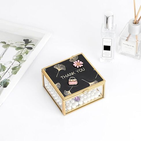 Hipwie Vintage Glass Jewelry Box with Black Lid, Mirrored Jewelry Display Case Small Trinket Organizer Golden Lidded Box Keepsake Box Decorative Glass Box for Ring Earrings Chest (Tree of Life) in Saudi Arabia