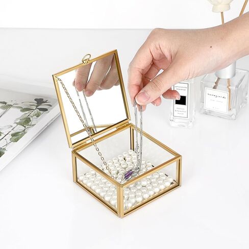 Hipwie Vintage Glass Jewelry Box with Black Lid, Mirrored Jewelry Display Case Small Trinket Organizer Golden Lidded Box Keepsake Box Decorative Glass Box for Ring Earrings Chest (Tree of Life) in Saudi Arabia