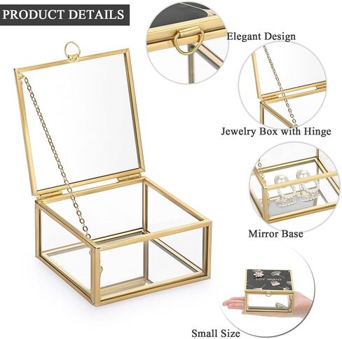 Hipwie Vintage Glass Jewelry Box with Black Lid, Mirrored Jewelry Display Case Small Trinket Organizer Golden Lidded Box Keepsake Box Decorative Glass Box for Ring Earrings Chest (Tree of Life) in Saudi Arabia