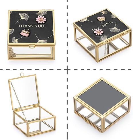 Hipwie Vintage Glass Jewelry Box with Black Lid, Mirrored Jewelry Display Case Small Trinket Organizer Golden Lidded Box Keepsake Box Decorative Glass Box for Ring Earrings Chest (Tree of Life) in Saudi Arabia