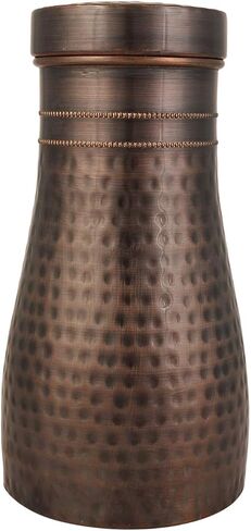 AAYUVEDA® Hammered Pure Copper Bedroom Water Bottle 34oz, with In-Built Tumbler (Loose Lid, Pack of 1) in Saudi Arabia