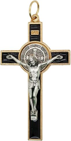 Saint Benedict Medal Crucifix | Patron Saint of Students and Europe | Includes Case and Cord | Great Catholic Gift for First Holy Communion and Confirmation (Black) in Saudi Arabia