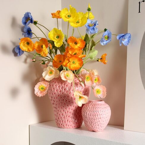 Strawberry Ceramic Flower Vase, Giant Decorative Cute Fruit Ornament Vase for Flower Arrangement, Unique for Modern Vintage Home Kitchen Office Decor Centerpiece, Large Pink in Kuwait