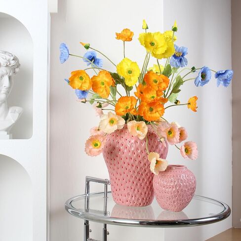 Strawberry Ceramic Flower Vase, Giant Decorative Cute Fruit Ornament Vase for Flower Arrangement, Unique for Modern Vintage Home Kitchen Office Decor Centerpiece, Large Pink in Kuwait