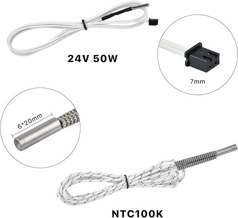 4PCS 24V 50W Upgraded Cartridge Heater Tube and 4PCS Temp Sensor NTC 100K for Ender 3, Ender 3X, CR10 Ender, Extruder 3D Printer Accessories in Kuwait