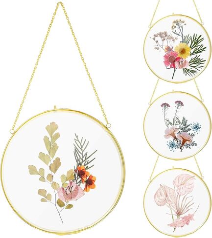 Qunclay 4 Pcs Double Glass Frame for Pressed Flowers Round Glass Frame Hanging Herbarium Frame Floating Flower Press Frame Clear DIY Vintage Artwork Display Frame, Frame Only(Black, 8 Inch) in Saudi Arabia