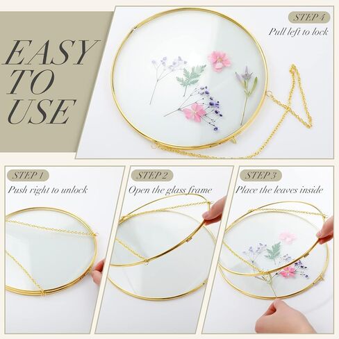 Qunclay 4 Pcs Double Glass Frame for Pressed Flowers Round Glass Frame Hanging Herbarium Frame Floating Flower Press Frame Clear DIY Vintage Artwork Display Frame, Frame Only(Black, 8 Inch) in Saudi Arabia