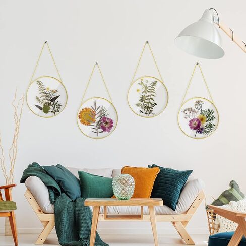 Qunclay 4 Pcs Double Glass Frame for Pressed Flowers Round Glass Frame Hanging Herbarium Frame Floating Flower Press Frame Clear DIY Vintage Artwork Display Frame, Frame Only(Black, 8 Inch) in Saudi Arabia