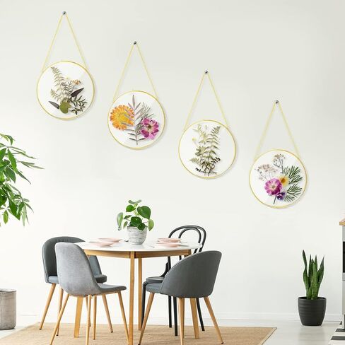 Qunclay 4 Pcs Double Glass Frame for Pressed Flowers Round Glass Frame Hanging Herbarium Frame Floating Flower Press Frame Clear DIY Vintage Artwork Display Frame, Frame Only(Black, 8 Inch) in Saudi Arabia