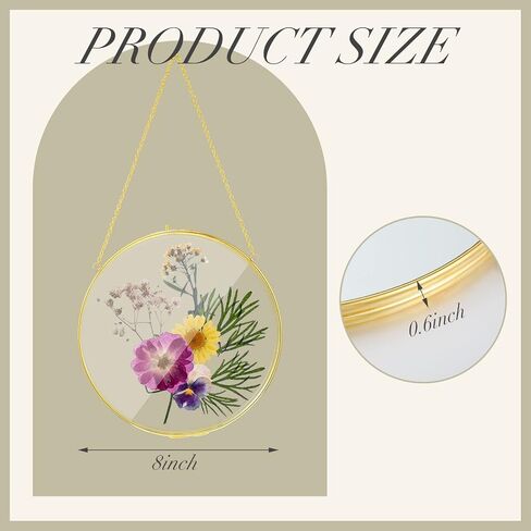 Qunclay 4 Pcs Double Glass Frame for Pressed Flowers Round Glass Frame Hanging Herbarium Frame Floating Flower Press Frame Clear DIY Vintage Artwork Display Frame, Frame Only(Black, 8 Inch) in Saudi Arabia