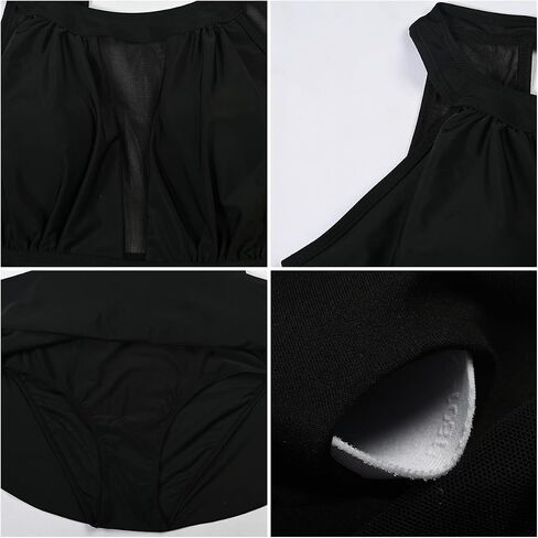 OBEEII Swim Dress for Women Tummy Control One Piece Swimsuit with Skirt Sexy Mesh Sleeveless Halter Bathing Suit in Saudi Arabia