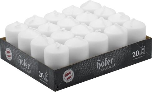Hofer Ivory Pillar Candles - Set of 20 Unscented Small Candles in Bulk - 1.57 x 2.76 Inch - 11 Hours Long Burning Decorative Candles - Dripless Wax - Smokeless Wick - RAL Quality - Made in Austria in Saudi Arabia
