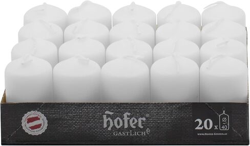 Hofer Ivory Pillar Candles - Set of 20 Unscented Small Candles in Bulk - 1.57 x 2.76 Inch - 11 Hours Long Burning Decorative Candles - Dripless Wax - Smokeless Wick - RAL Quality - Made in Austria in Saudi Arabia
