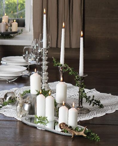 Hofer Ivory Pillar Candles - Set of 20 Unscented Small Candles in Bulk - 1.57 x 2.76 Inch - 11 Hours Long Burning Decorative Candles - Dripless Wax - Smokeless Wick - RAL Quality - Made in Austria in Saudi Arabia